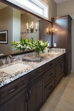 Bridgeford Place traditional-bathroom Bathroom Dark Cabinets, Dark Cabinets Bathroom, Vanity Interior Design, Bathroom Dark, Dark Wood Bathroom, Traditional Bathroom Designs, Traditional Bathroom Vanity, House Bathrooms, Bathroom Redesign