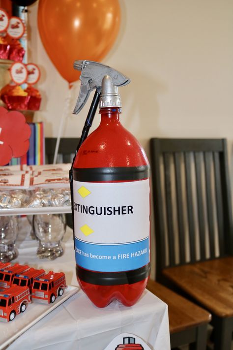 DIY fire extinguisher. Diy Fire Extinguisher, Fireman Party, Firetruck Birthday, How To Make Fire, Dumpster Fire, Fire Hazard, Diy Crafts For Kids Easy, Fire Extinguisher, Diy Toys