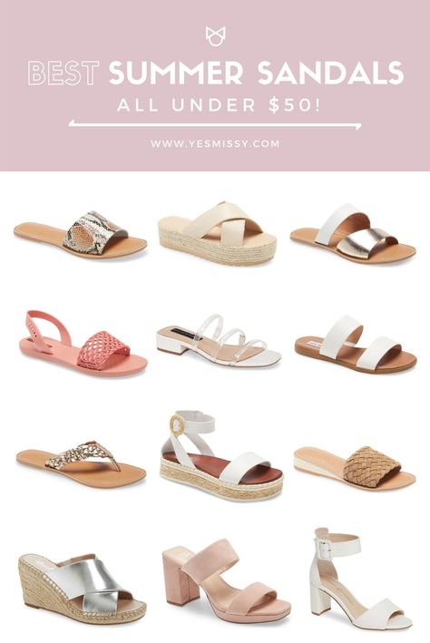 There's a little bit of everything in this summer sandal roundup, from pool sandals and slides, to flatforms, wedges and heeled sandals. Pool Sandals, Clear Sandals, Pool Shoes, Two Strap Sandals, Espadrilles Style, Summer Shoe, Square Toe Sandals, Trending Sandals, Shoe Inspiration