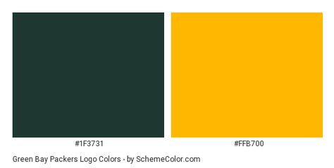 Download Green Bay Packers Logo color scheme consisting of #1f3731 and #ffb700. This 2 colors palette has been categorised in Brand and Logo color category. Green Bay Packers Colors, Logo Color Schemes, Packers Logo, Green Bay Packers Logo, Colors Palette, Logo Color, Green Bay Packers, Green Bay, Color Scheme