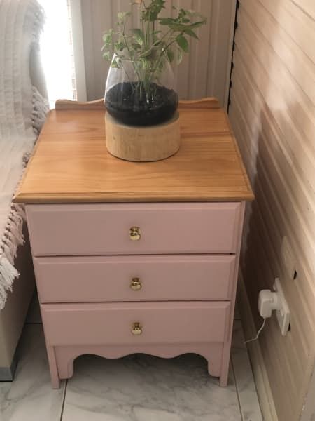 Pink Bedside Table, Pink Bedside Tables, Shabby Chic Bedside Table, Boho Bedside Table, 3 Drawer Bedside Table, Drawer Bedside Table, Cottage Interior, Wood Bedside Table, Wooden Knobs