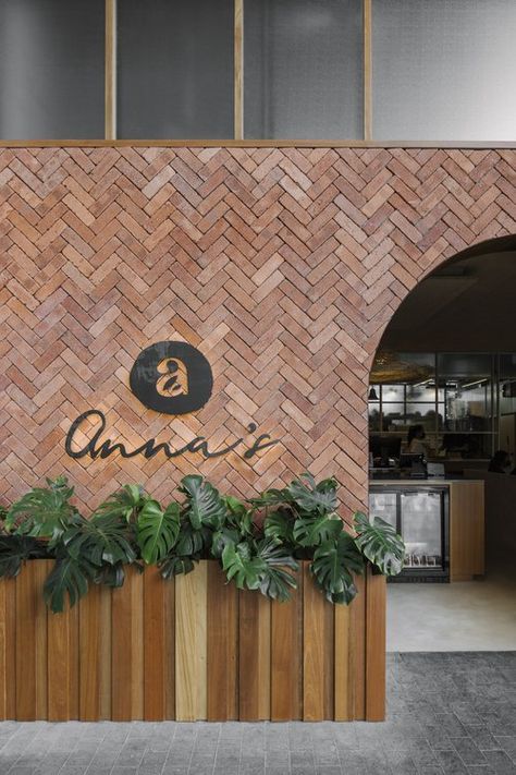 F&B — HUI DESIGNS Italian Restaurant Facade, Restaurant Entry, Terracotta Wall Tiles, Terracotta Interior, Bar Entrance, Comercial Interior Design, Tiles Terracotta, Pakistan Home, Restaurant Entrance