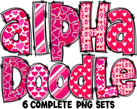 Fancy Lettering Alphabet, Doodle Love, Valentine Doodle, Scrapbook Fonts, Valentines Letter, Valentine Sublimation, Alpha Pack, Heart Clip Art, Hand Lettering Art