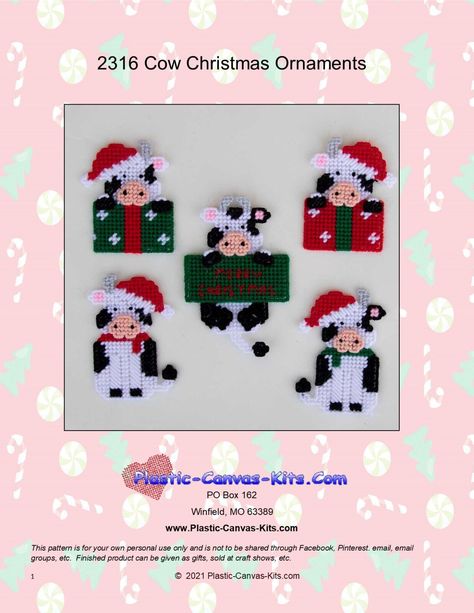 Cow Christmas Ornaments- Plastic Canvas Pattern or Kit Cow Christmas Ornaments, Canvas Bookmarks, Frame Ornaments, Penguin Christmas Ornaments, Angel Wing Ornaments, Cow Ornaments, Picture Frame Ornaments, Cow Christmas, 3d Perler Bead