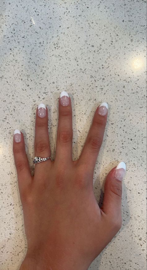 Preppy White French Tip Nails, White Preppy Nails, Preppy White Nails, Nails 13 Yo, French Tip White Nails, Summer Nails For Kids, French Dip Nails, White Nails Summer, Teen Nail Designs