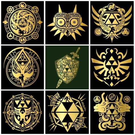 Love these Legend of Zelda designs/symbols Hyrule Castle, Zelda Tattoo, Princesa Zelda, Symbol Tattoo, Gaming Tattoo, Majoras Mask, Link Zelda, Space Invaders, Zelda Art