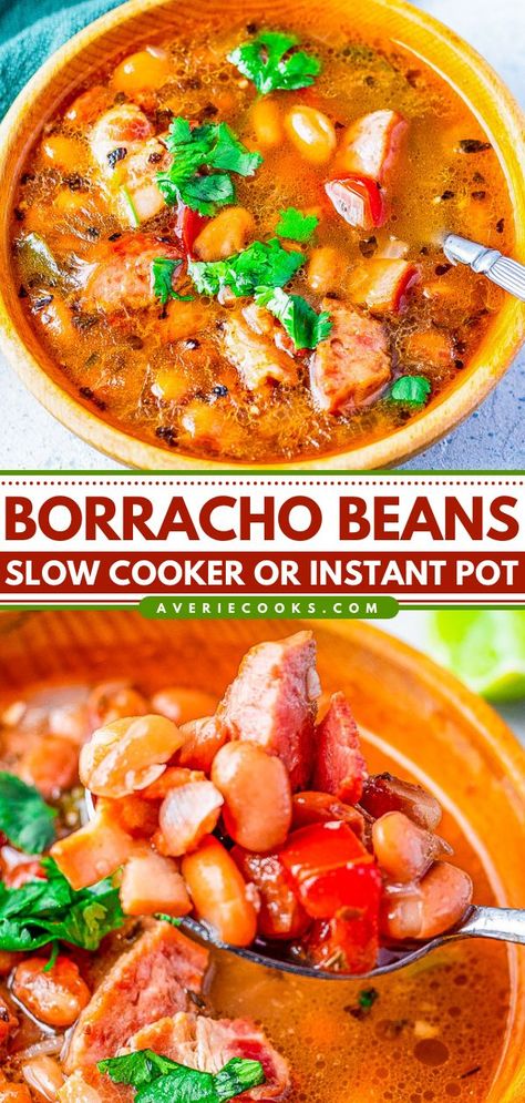 Borracho Beans (Slow Cooker Or Instant Pot), comfort food recipes, dinner ideas for tonight, side dishes Borracho Beans Recipe, Beans Slow Cooker, Borracho Beans, Drunken Beans, Easy Corn Salad, Can Of Beer, Slow Cooker Baked Beans, Beans In Crockpot, Crockpot Ideas