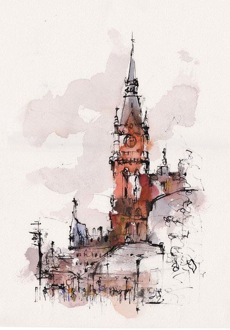 Emma Fitzpatrick, Kiah Kiean, Urban Painting, Watercolor Architecture, Architecture Drawing Art, City Painting, Architecture Painting, Seni Cat Air, 수채화 그림