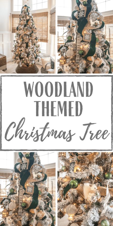 Christmas Tree Decor Blog Hop: Woodland Themed Tree Woodland Themed Christmas, Green Christmas Tree Decorations, Woodland Christmas Decor, Woodland Christmas Tree, Themed Christmas Tree, Christmas Lodge, Christmas Tree Decorating Themes, Christmas Tree Tops, Farmhouse Christmas Tree