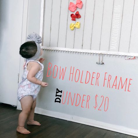 DIY Bow Holder Frame under $20 – MamasColdCoffeeBlog Hair Bow Holder Ideas, Bow Storage Ideas, Hair Bow Holder Diy, Bow Holder Ideas, Bow Holder Diy, Murphy Bedroom, Diy Hair Bow Holder, Diy Bow Holder, Girl Nursery Diy