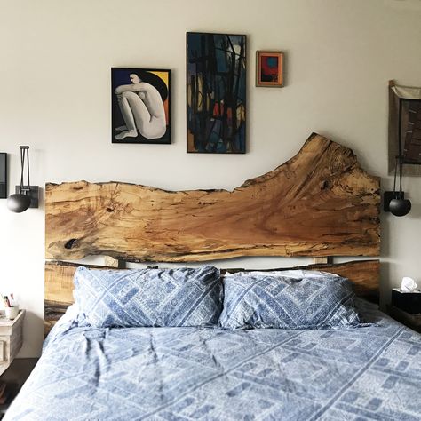 Excelsior Wood Products- Live Edge Headboard #excelsiorwood #headboard #liveedge #slab Live Edge Headboard, Live Edge Bed, Rustic Style Furniture, Rustic Furniture Design, Boho Bedroom Ideas Hippie, Live Edge Furniture, Rustic Furniture, Furniture Projects, Live Edge