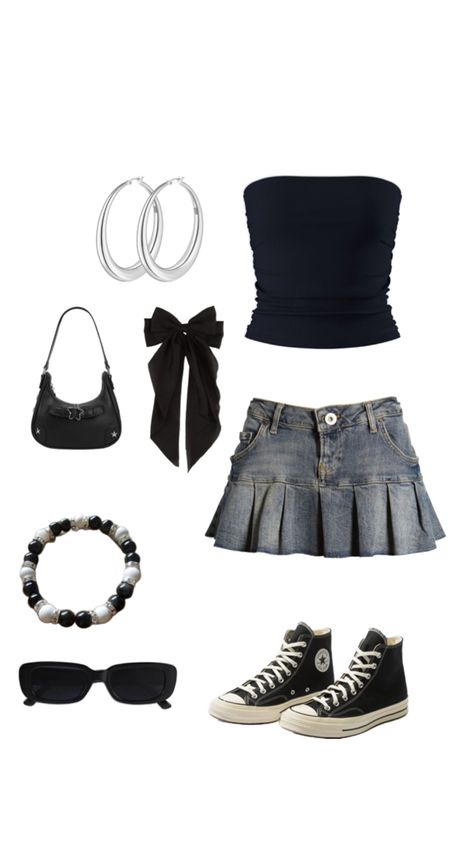 An all black outfit with cute accessories and stylish clothes Clothes For Teenage Girls Outfit, Teen Party Outfits, Emo Outfit, Teenage Girl Outfit, Cute Accessories, Stylish Clothes, All Black Outfit, Teenage Girls, Black Fits