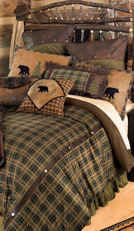 Alpine Bear Bedding Log Cabin Bedding, Cabin Bedding Sets, Rustic Cabin Interior, Cabin Bedding, Bear Bedding, Lodge Bedroom, Rustic Bedding Sets, Lodge Bedding, Cabin Decorating