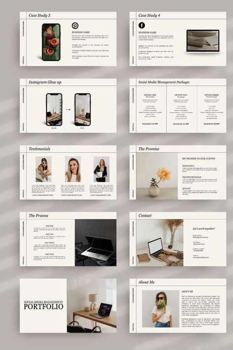 Create a portfolio that showcases your social media marketing skills and experience with this customizable template and #Social_Media_Portfolio #Portfolio_Layout_Template #Ui_Portfolio #Media_Portfolio Social Media Manager Portfolio, Social Media Portfolio, Portfolio Layout Template, Ui Portfolio, Media Portfolio, Template For Social Media, Template Portfolio, 포트폴리오 레이아웃, Creating A Portfolio