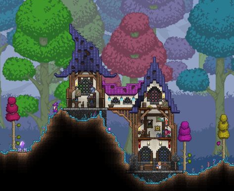 Terraria Memes, Terrarium Base, Terraria Tips, Terraria House Ideas, Terraria House Design, Wizard House, Fairy Terrarium, The Hallow, Minecraft House Plans