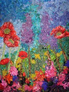 Collage Quilts, Art Amour, Impressionistic Art, Art Quilting, Landscape Quilt, Quilt Modernen, Poppy Art, Flower Quilts, Quilt Art