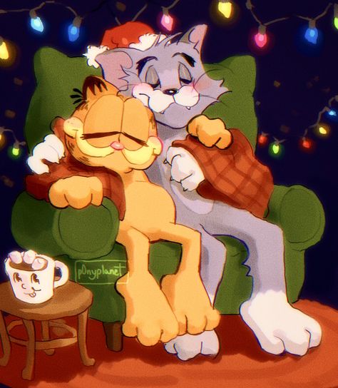 Garfield And Tom, Garfield Pictures, Garfield Images, Almost Christmas, Tom Cat, Cute Cartoon Characters, Famous Cartoons, Cat Character, Good Cartoons