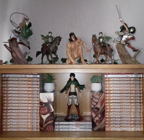 Manga Display Shelf, Anime Figures Collection Display, Shelving Manga, Anime Shelves, Manga Organization, Collectors Room Ideas, Manga Shelves, Manga Room, Anime Shelf