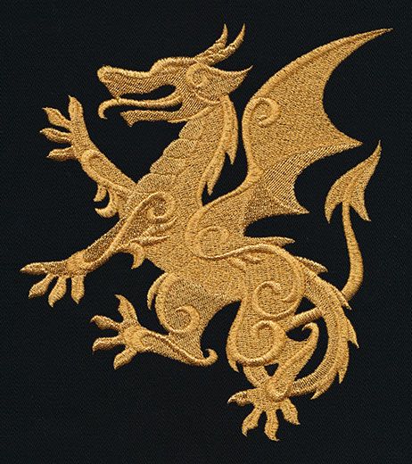 Gilded Heraldry - Dragon | Urban Threads: Unique and Awesome Embroidery Designs Heraldry Design, Golden Thread, Urban Threads, Lion Design, Embroidered Canvas, Gold Dragon, Wolf Design, Medieval Knight, Gold Work