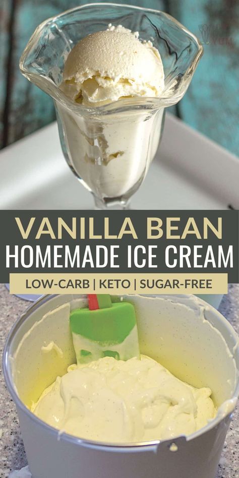 This delicious sugar free ice cream recipe is perfect for diabetics. It has a smooth and creamy texture just like regular premium brands. Sugar Free Vanilla Ice Cream, Ninja Creami Ice Cream Recipes Sugar Free, Low Sugar Ice Cream Recipes, Sugar Free Ice Cream Recipes, Low Sugar Ice Cream, Keto Friendly Ice Cream, Thm Sweets, Sugar Free Ice Cream, Healthy Ice Cream Recipes