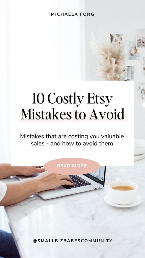 Don't let these common Etsy mistakes drain your sales. Discover the top 10 costly mistakes that many Etsy sellers make and learn how to avoid them. Implement proven strategies to improve your listings, optimize your shop for better visibility, and attract more customers. Maximize your sales potential and take your Etsy business to new heights by sidestepping these costly mistakes. Etsy Business Plan, No Judgement, Small Business Online, Unique Selling Proposition, Seo Guide, Keyword Planner, Etsy Marketing, Etsy Success, Etsy Seo