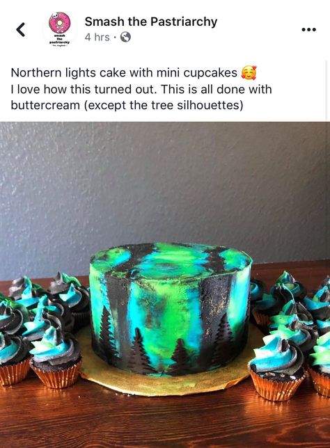 Northern lights cake and cupcakes. (Not my photo) Northern Lights Cupcakes, Northern Lights Cake, Northern Lights Wedding, Angel Wedding, Renewal Ceremony, Light Cakes, Vow Renewal Ceremony, Northern Light, Light Wedding