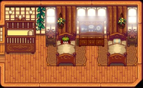 Interior Design Stardew Valley, Stardew Valley Nursery Ideas, Stardew Valley Kids Room Design, Stardew Valley House Interior Vanilla, Stardew Valley House Interior Bedroom, Stardew Nursery, Stardew Room Ideas, Stardew Valley Living Room Design, Stardew Valley House Interior Ideas No Mods