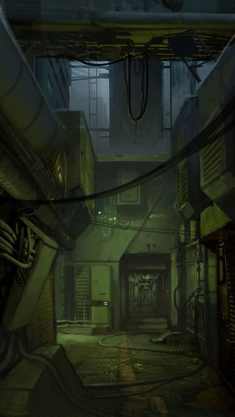 Sci Fi Dystopia Concept Art, Industrial Environment Concept Art, Dystopian Set Design, Sci Fi Slums, Scifi Underground City, Gritty Sci Fi, Rustic Scifi, Underground Facility Concept Art, Dystopian City Slums