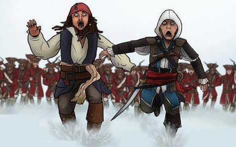 Captain Jack Sparrow and Captain Edward Kenway Assassins Creed Comic, Assasing Creed, Assassins Creed Memes, Assassins Creed Funny, Edward Kenway, Assassin's Creed Black, Assassin's Creed Wallpaper, Assassins Creed Black Flag, Edwards Kenway