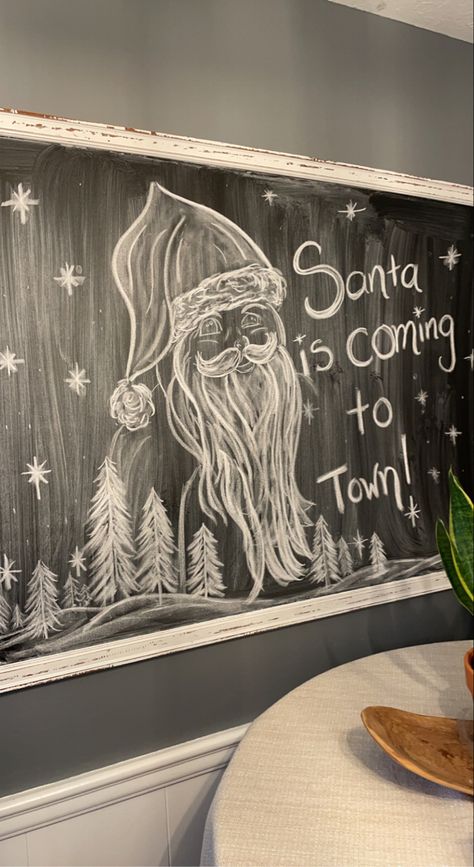 Santa Claus Chalkboard Art, Santa Chalkboard Art, Chalkboard Border, Santa Claus Drawing, Christmas Chalkboard Art, Window Paint, Chalkboard Calendar, Cookie Christmas, Christmas Chalkboard