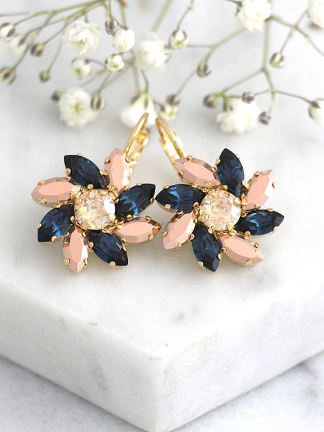 Blue Navy Earrings Dark Blue Drop Earrings Bridal Blue Navy Gold Bar Earrings Studs, Navy Earrings, Bridesmaids Earrings, Blue Drop Earrings, Gold Heart Earring, Bridal Earrings Drop, Gold Jewelry Sets, Bar Stud Earrings, Rose Gold Heart