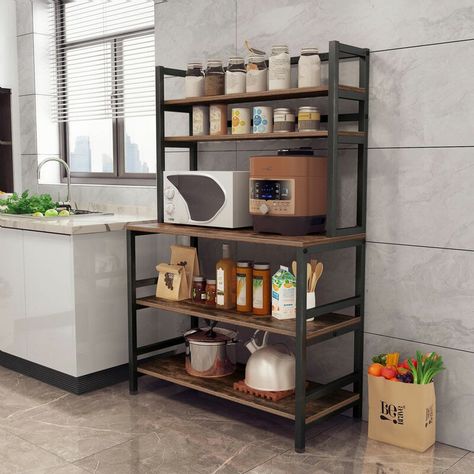 17 Stories Ozturk 66.5" H x 31.5" W Storage Shelving Rack Microwave Organization, Cafe Shelf, Kitchen Bakers Rack, Kitchen Utility Cart, Microwave Cart, 3 Baskets, Oven Bread, Baker's Rack, Wine Bottle Storage