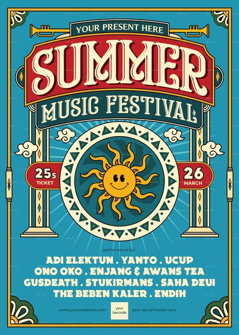 Summer Party Flyer Sun Gazing, Summer Party Flyer, Gig Poster, Lettering Inspiration, Hand Lettering Inspiration, Dj Party, Instagram Frame Template, Party Summer, Bagan