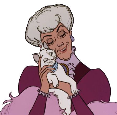 Madame Adelaide Bonfamille - Aristocats. can we talk about this lady please? How she was an elderly, single woman who literally left all of her property to her cats and how the artists could have just made her a stereotypical crazy old cat lady but instead they made her absolutely fabulous and graceful and she still twirls in front of her mirror like she’s pretending to be a princess at age 60/70/80-something? Adelaide Bonfamille, Madame Adelaide Bonfamille, Madame Adelaide, Old Cat Lady, Disney Movie Scenes, Disney Figures, Disney Paintings, The Aristocats, Can We Talk