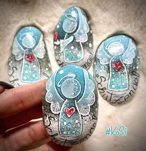 painting rocks! | If I could, I would paint a guardian angel for each of you, because every person is something very special 💙 | Facebook Painting Rocks, Angel Painting, Guardian Angel, Rock Art, Nativity, Angel, Paint, Art