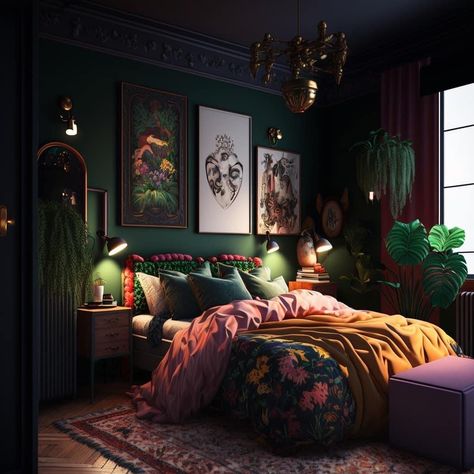 Eclectic Decor Bedroom, Wooden Bed Design, Sofa Bed Design, Dark Home Decor, Bed Design Modern, Eclectic Bedroom, Bedroom Bed Design, Bed Furniture Design, House Bed