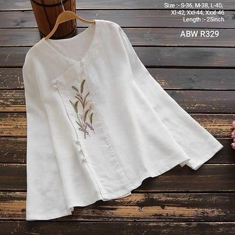 Embroidery Tunic Tops, Tops Indian, Indian Tunic Tops, Vintage Dresses Online, Indian Tops, Peach Fabric, Simple Hand Embroidery Patterns, Short Tunic, Indian Tunic