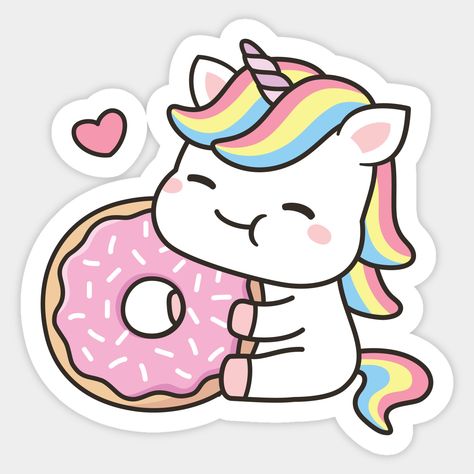 Unicorn Doughnut, Whimsical Art Paintings, Pink Frosting, Unicorn Stickers, White Unicorn, Hello Kitty Birthday, Kawaii Design, Anime Stickers, Personalized Stickers