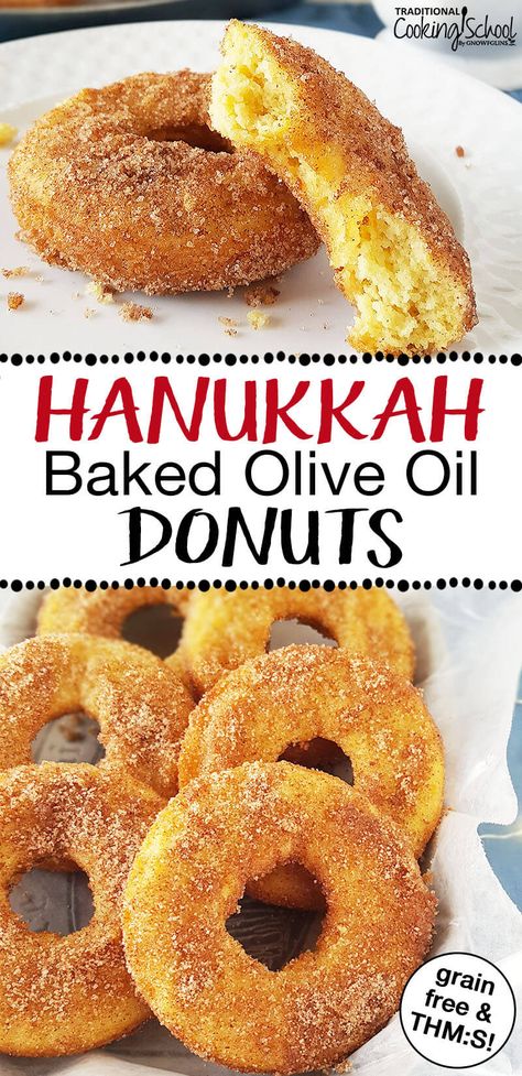 Hanukkah is famous for fried foods like donuts. Yet what if you're grain-free, keto, a Trim Healthy Mama, or just looking for an easy healthy treat? Traditional Hanukkah fare gets a makeover in this recipe: Keto Cinnamon Baked Donuts! They're the best homemade Hanukkah donuts ever, with gluten-free nut flours, olive oil, and a spiced, crunchy sugar-free topping that your entire family, kids included, will love. #donuts #lowcarb #keto #grainfree #glutenfree #trimhealthymama #coconutflour Baked Olives, Keto Cinnamon, Keto Diet Breakfast, Fried Foods, Diet Breakfast Recipes, Healthy Treat, Baked Donuts, Trim Healthy Mama, Trim Healthy