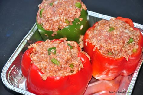 Freezer Meal Delicious Stuffed Peppers Freeze Stuffed Peppers, Made From Scratch Recipes, Green Pepper Recipes, Freezing Peppers, Small Homestead, Mexican Stuffed Peppers, From Scratch Recipes, Scratch Recipes, Raw Meat