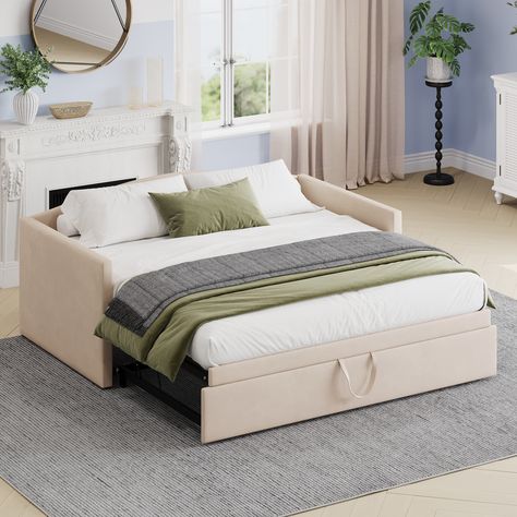 Twin Bed That Turns Into King, Pop Up Bed, Adaptable Furniture, Pop Up Trundle Bed, Primary Bed, Pop Up Trundle, Twin Size Daybed, Upholstered Sofa Bed, Velvet Sofa Bed