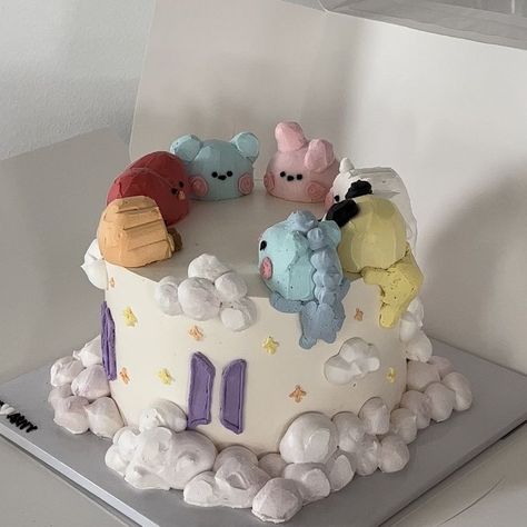 Bts Cake, Resipi Kek, Pastel Cupcakes, B T S, Korean Cake, Mini Cakes Birthday, Bts Birthdays, Cute Baking, Creative Birthday Cakes