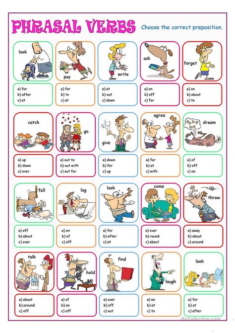 Phrasal Verbs Multiple Choice - English ESL Worksheets for distance learning and physical classrooms Phrasal Verbs Worksheet, Language Acquisition Theories, Phrasal Verbs English, Verbs For Kids, English Games For Kids, Verb Games, Teaching Verbs, Speaking Activities English, Verbs Activities