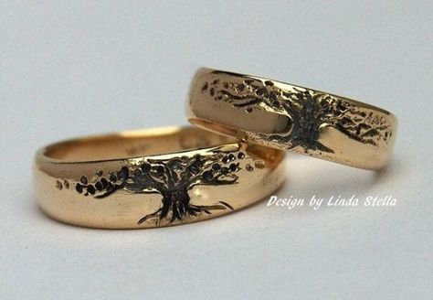 Gold Wedding Bands / Tree of Life Set / 14K 6mm Band / White | Etsy Green Person, Two Wedding Bands, Tree Of Life Wedding, Tree Of Life Ring, Wedding Band Styles, 14k Gold Wedding Band, Yellow Gold Wedding Band, Gold Tree, Tiny Earrings