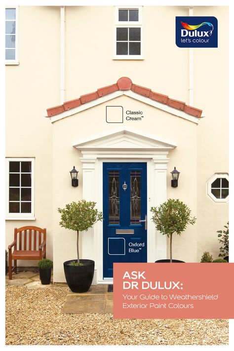 Dulux Weathershield - Classic Cream & Oxford Blue Dulux Weathershield Exterior Colours, Dulux Exterior Paint Colours, Masonry Paint Colours, Exterior Paint Ideas, Dulux Exterior Paint, Outdoor Paint Colors, Exterior Paint Colours, Exterior Masonry Paint, Terrace House Exterior