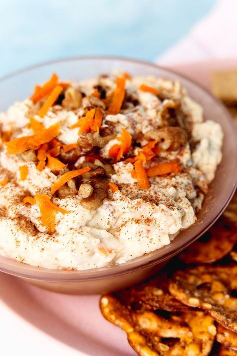 Carrot Cake Dip Carrot Cake Dip Recipe, Acorn Cake, Pecan Pie Dip, Carrot Cake Dip, Roadhouse Butter, Cheese Carrots, Texas Roadhouse Butter, Food Dips, Copycat Texas Roadhouse