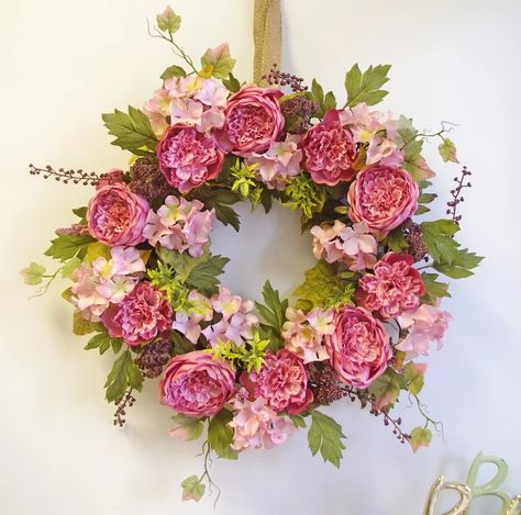 Gracie Oaks Cabbage Rose and Hydrangea Berry 22" Polyester Wreath | Wayfair Dahlia Wreath, Fall Hydrangea Wreath, Pre Lit Wreath, Magnolia Leaf Wreath, Silk Wreaths, Fall Hydrangea, Willow Wreath, Wood Wreath, Lavender Wreath