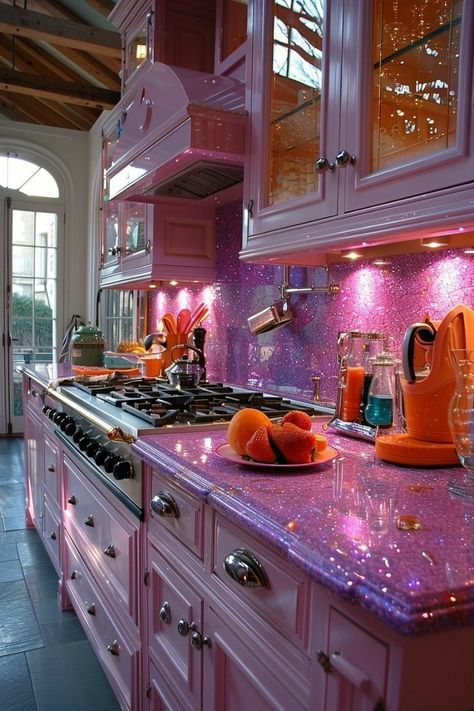 Pink Kitchen Inspiration, Colorful House, Purple Kitchen, Dream Kitchens Design, Future Apartment Decor, Pink Kitchen, Apartment Decor Inspiration, Kitchen Room Design, Dream Room Inspiration