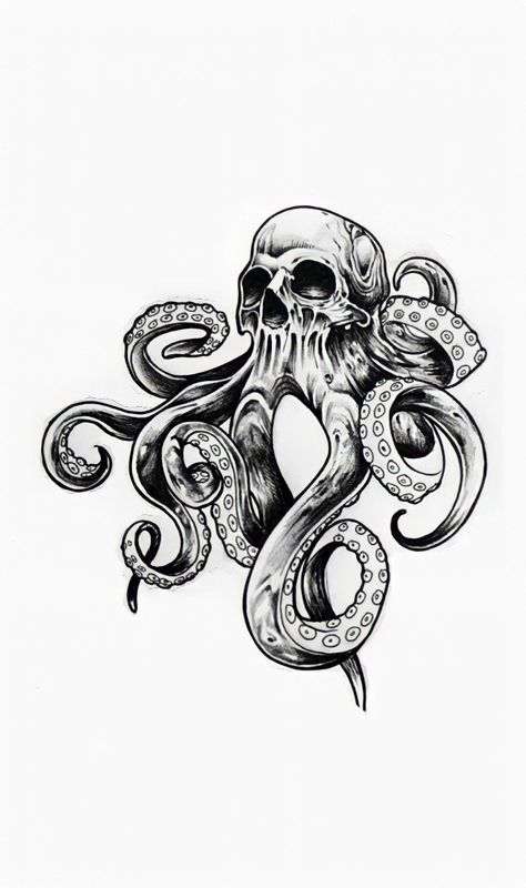 Traditional Kraken Tattoo Design, Skull And Octopus Tattoo, Steampunk Octopus Tattoo, Scuba Helmet Tattoo, Octopus Tattoo Men, Crosshatching Tattoo, Octopus Drawing Tattoo, Octopus Tattoos Simple, The Kraken Tattoo