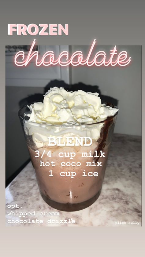 Frozen Hot Cocoa Recipe, Starbucks Frozen Hot Chocolate, Dunkin Frozen Hot Chocolate Recipe, Dq Recipes, Frozen Hot Chocolate Recipe Easy, Recipe Starbucks Drinks, Starbucks Copycat Recipes Drinks, Frozen Hot Chocolate Recipe, Frozen Drink Recipes